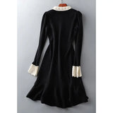 Yipinpay Stitching Knitted Black Mermaid Dress Women Hit Autumn Elegant Retro Slim Vestidos De Mujer Trumpet Long Sleeve Sweater