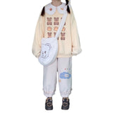 Yipinpay Autumn Set Women Loose Cute Peter Pan Collar Printed Sweater + Corduroy Pants Two-piece Suit
