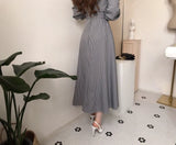 Yipinpay Chic Temperament Single-breasted Lapel Plaid Dress Sashes Slim High Waist Puff Long Sleeve Vestido Feminino Elegant Fall