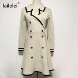 Yipinpay V Neck Long Sleeve Knitted Party Dress women Autumn Korean French Vintage Vestidos Elegantes Pullover Robe Chemise Femme