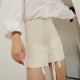 Yipinpay Mo Cross Bandage Short Skirts Women Autumn Lace Up High Waist Skirts Black Elegant Ladies Street Casual Pencil Skirt
