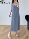Yipinpay Elegant Oversized Long Dress Women Plain Sleeveless Casual Vintage Long Midi Straps Dresses Chic Luxury Vestidos Mujer