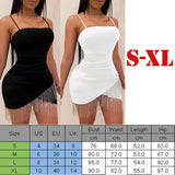 Yipinpay Spaghetti Strap Tassel Slim Fashion Bandage Bodycon Evening Party Club Wear Short Mini Dress Summer