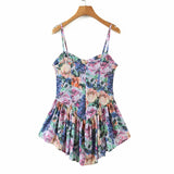 Yipinpay Vintage Multicolor Floral Print Sexy Sling Dress Women Summer Chiffon Super-Short Dress Holiday Beach Sundress Vestido