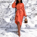 Yipinpay Sleeve Tied Front Midi Dress