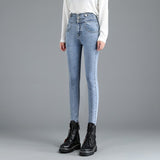 Yipinpay High Waist Jeans Autumn Winter Pencil Pants Denim Buttons Ladies Jeans Trousers High Elasticity Jean Femme