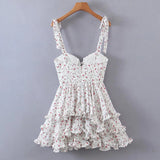 Yipinpay Summer Women Floral Print Sexy Sling Chiffon Dress Ladies Sweet Ruffle Holiday Party Short Dress Chic Vestido