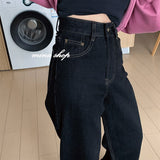 yipinpay High Waist Women Black Jeans Korean Fashion Streetwear Wide Leg Jean Female Denim Trouser Straight Baggy Mom Denim Pants