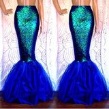 Yipinpay Women Girl Mermaid Halloween Cosplay Costume Fancy Party Tail Maxi Skirt Sparkle Sequins Long Dress Tail Skirt