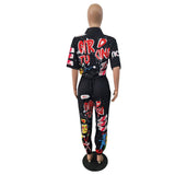 Yipinpay New Style Brand Fashion Hip Hop Style Women Jumpsuit Special Letter Turn Down Collar Half Sleeve Romper Jumpsuit