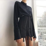 Yipinpay Mo Cross Bandage Short Skirts Women Autumn Lace Up High Waist Skirts Black Elegant Ladies Street Casual Pencil Skirt