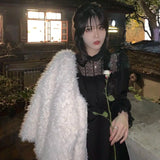 Yipinpay Black Y2k Dress Women 2024 Autumn Casual Lace Long Sleeve One Piece Dress Korean Evening Party Elegant Midi Dress Female