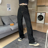 yipinpay High Waist Women Black Jeans Korean Fashion Streetwear Wide Leg Jean Female Denim Trouser Straight Baggy Mom Denim Pants