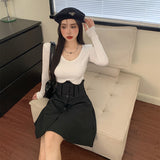 Yipinpay Black Sexy High Waist Skirt Women Autumn Korean Fashion Button Patchwork A-line Mini Skirts Casual Goth Streetwear