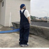 Yipinpay Embroidery Denim Overalls Women Vintage Jean Jumpsuits New High Street Loose Straight Wide Leg Pants