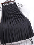 Yipinpay Women Pleated Skirt Solid Color Casual Slim A-line Fashion Elastic Waist Midi Skirts Girls White Green Spring Summer