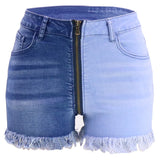 Yipinpay New Summer Women's High Waist Zipper Denim Shorts Fashion Color Combination Tassel Elastic Jeans Shorts S-2XL Drop Shipping