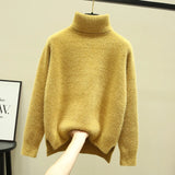 Yipinpay winter loose 2024 new high-neck imitation mink velvet split fork thick knitted base sweater women's hedging