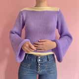 Yipinpay Vintage Rainbow Striped Knitted Sweaters Autumn Winter Crimping Long Sleeve Cropped Pullovers Jumpers Streetwear Chic Women 911