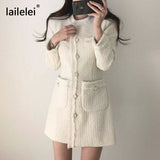 Yipinpay Button Mini Dress Long Sleeve a Line Jurk White Vintage Elegant Winter Black Office Korean Chic Fall 2023 Robe Femme