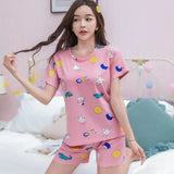 Yipinpay Women Pajamas 2024 Summer New Milk Silk Short-Sleeved Loose Sleepwear Girl Cute Sexy Nightie Casual Cartoon Home Wear