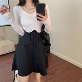 Yipinpay Black Sexy High Waist Skirt Women Autumn Korean Fashion Button Patchwork A-line Mini Skirts Casual Goth Streetwear