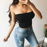 Yipinpay Women Crop Top Tube Top 2023 Summer Fashion Strapless Women T Shirt Slim Wasit Skinny Summer Top Pure Color Ruffles Camis