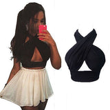 Yipinpay Women Cross Over Crop Top Sexy Nightclub Halter Neck Cut Out Sleeveless Shorts Black Blouses Clubwear
