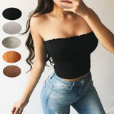 Yipinpay Women Crop Top Tube Top 2023 Summer Fashion Strapless Women T Shirt Slim Wasit Skinny Summer Top Pure Color Ruffles Camis