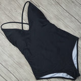 Yipinpay Sexy One-Piece Swimsuit Women Swimwear Female Solid Black Thong Backless Monokini Bathing Suit XL