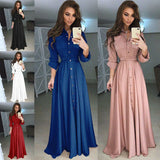 Yipinpay Shirt Button Down Dress Womens Long Sleeve Formal Long Maxi Evening Party Tunic S-3XL