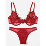 Yipinpay Women Lingerie set See-through Lace Babydoll Unpadded Bra HIgh Waist G-String Thong Underwear Set