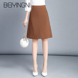 Yipinpay Office Lady Skirts Black Pockets Elastic High Waist Skirt OL Korean Casual Slim Work Wear Midi Skirts Fashion Clothing