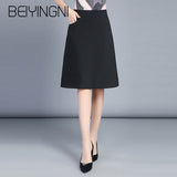 Yipinpay Office Lady Skirts Black Pockets Elastic High Waist Skirt OL Korean Casual Slim Work Wear Midi Skirts Fashion Clothing