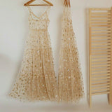 Yipinpay Arrival Spaghetti Straps Tulle Long Women Dresses Fashion Bling Bling See Through Dress Sexy Fashion Hot