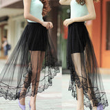 Yipinpay Vintage Women Stretch High Waist Lace Skirt Women Skater Flared Pleated Swing Long Summer Skir