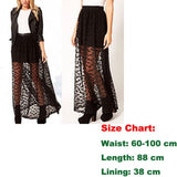 Yipinpay New Women Mesh Dot Skirts Summer High Waist Two Fake Piece Skirts See Through Black Maxi Tulle Lace Long Skirts One Size