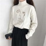 Yipinpay Embroidered Sweater Woman High Collar Long Sleeve Knit Wool Pullover Spring and Autumn 2023