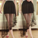 Yipinpay Vintage Women Stretch High Waist Lace Skirt Women Skater Flared Pleated Swing Long Summer Skir