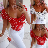 Yipinpay Women Fashion Shirt Blusas Short Sleeve O Neck Polka Dot Women casual T-Shirt Tops 2023 Summer Hot Sale