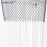 Yipinpay MO Diamonds Mesh Crochet Bodycon Dress Women Sexy Hollow Out Mini Summer Dress 2023 New See Through Nightclub Dresses