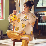 Yipinpay Size Pajamas Women Spring Autumn New Long-Sleeved Printed Sleepwear Girl Cute Cartoon Sleep Tops Casual Home Clothes Suit