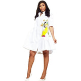 Yipinpay Long Shirt Dress Women 2023 Autumn Korean Flower Print Button Up White Shirt Dress Loose Casual Summer Shirt Dress