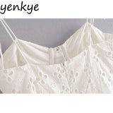 Yipinpay Women Openwork Floral Embroidery Sleeveless Sling White Sexy Romantic Night Out Party Mini Dress Short robe