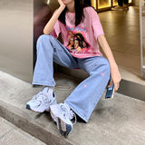 yipinpay Women's Jeans Vintage Heart Shaped Embroidery Streetwear High Waist Wide Leg Pants Baggy Harajuku Straight Denim Trouser