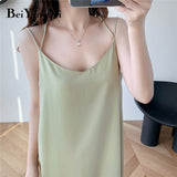 Yipinpay Black Spaghetti Strap Dress Long Casual Backless Basic Chiffon Casual Sexy Korean Elegant Maxi Party Dress Vestidos