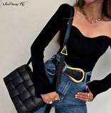 Yipinpay Asymmetrical White Knitted Blouse Women Sexy Long Sleeve Bodycon Blouse Black Ladies Basic Knitwear Tops Fashion