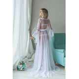 Yipinpay Women Lingerie Lace Cover ups Babydoll Long Flare Sleeve See-through Mesh Sheer Ladies Floral V neck Long Robes Dress