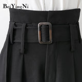 yipinpay Female High Waist Wide Leg Pants Loose Casual Belt Fashion 2023 Spring Autumn Long Suit Pants Womens Black Trousers OL