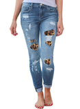 Yipinpay sale women's ripped leopard print jeans Fashion stretch Skinny denim pencil pants Street casual hipster jeans S-2XL